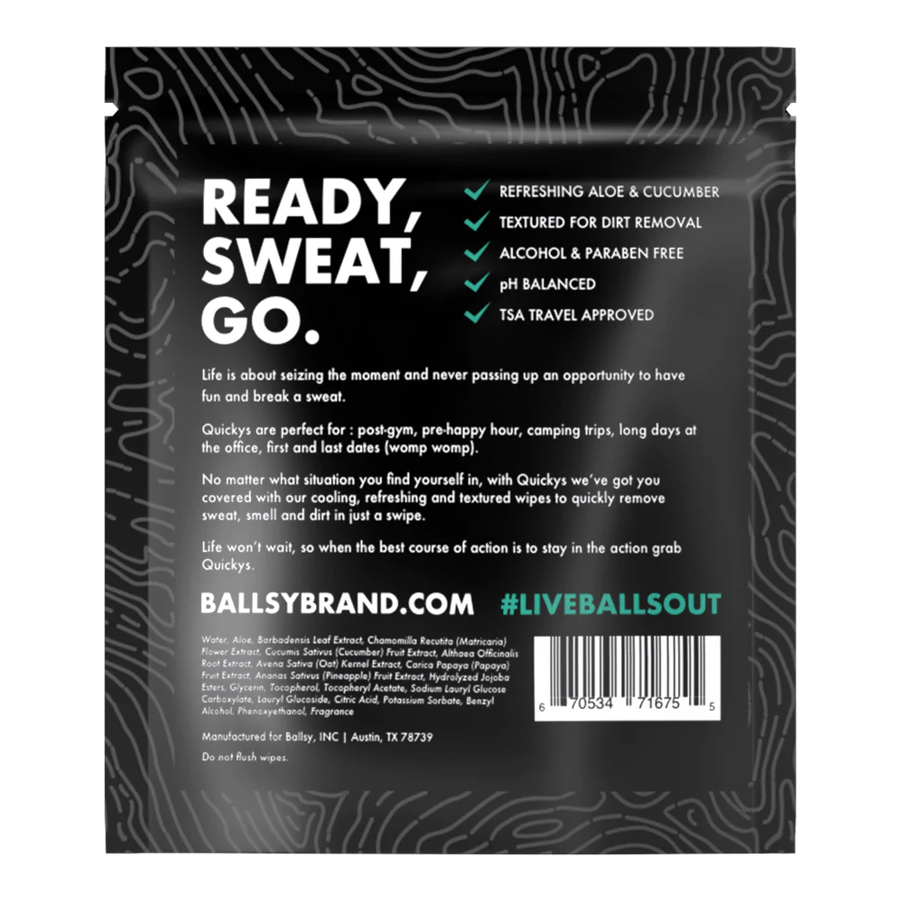 QUICKYS BODY & BALL WIPES Case of 18 bags (15 PER PACK) 270 total wipes